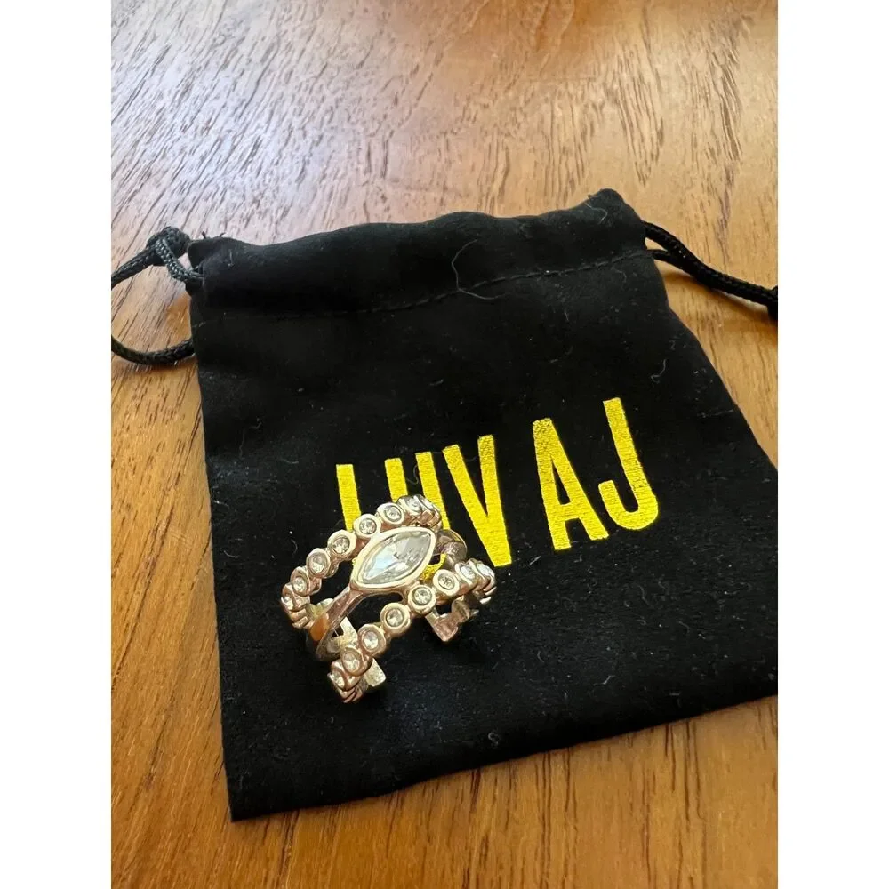 Luv AJ Statement Stacked Ring Adjustable Crystal Diamond Marquise in Gold